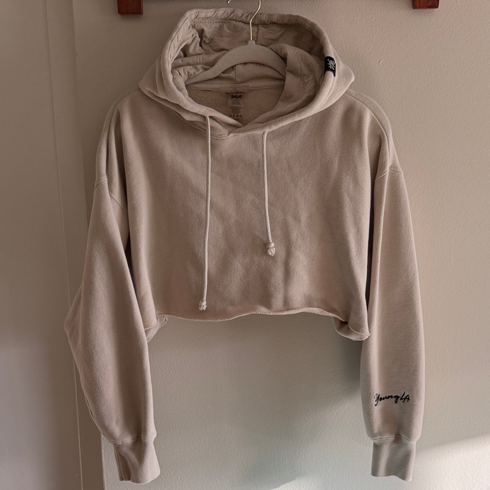 YoungLA Cream Cropped Hoodie